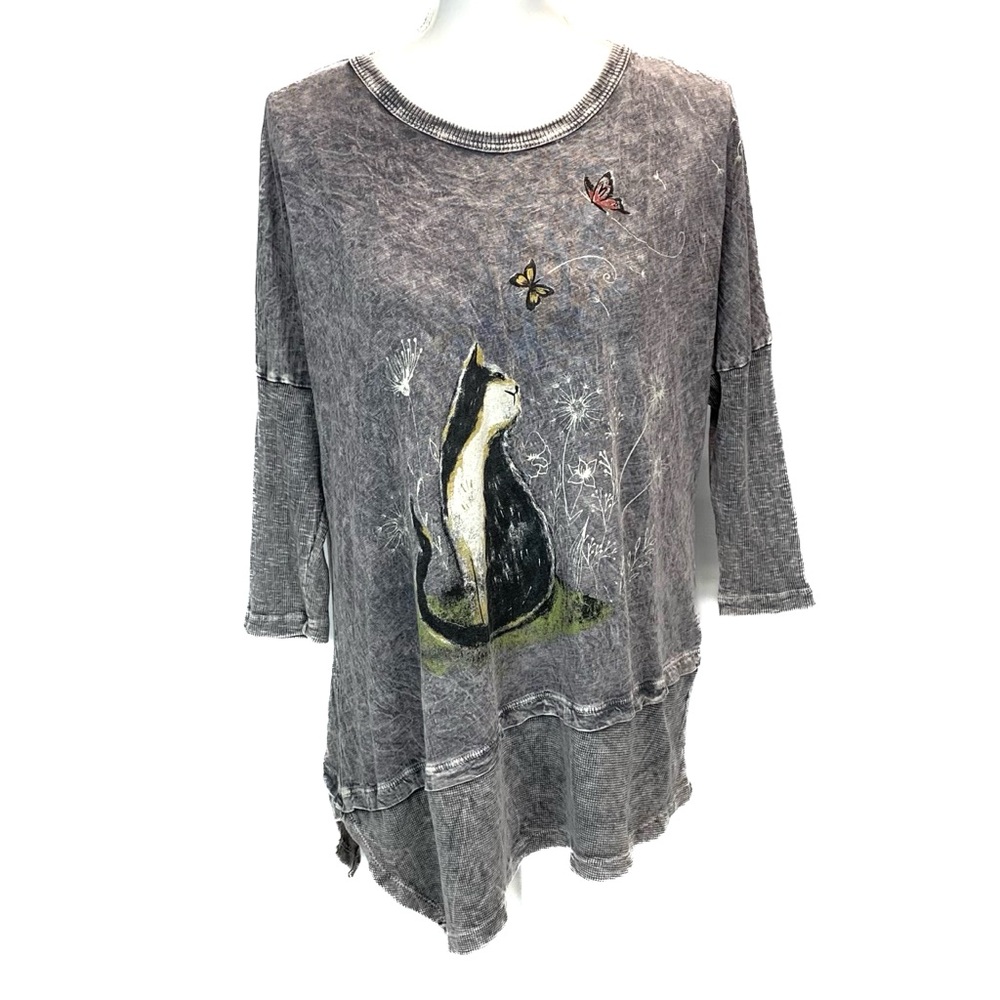 Jess Jane Tunic Top Asymmetrical Women M Cat Butterfly Whimsical Made In USA